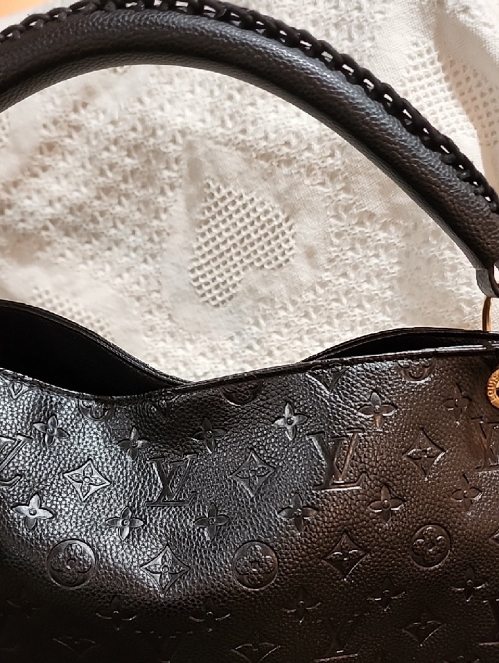 Black Embossed Monogram Artsy Top-Handle Shoulder Bag - Picture 8 of 14